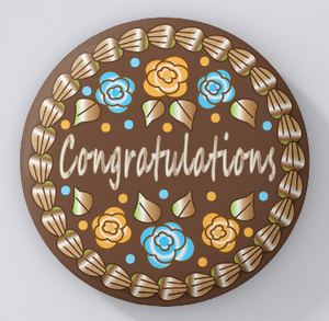 Chattacakes-Congratulations-Chocolate w Multi Color Icing-magnets in bakery box